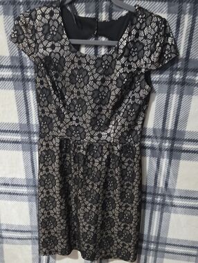 Sweet Storm Black Lace Mini Dress with Champagne Underlay